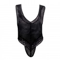 CandyMan Lace Mesh Thong Bodysuit - Black