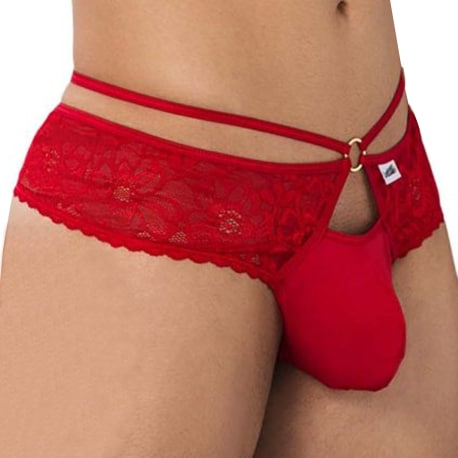 CandyMan Lace Leatherette Thong - Red