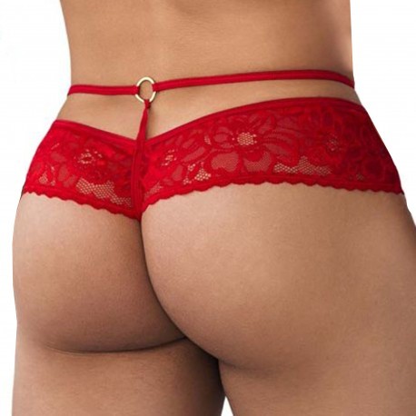 CandyMan Lace Leatherette Thong - Red