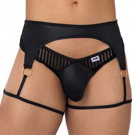 CandyMan Striped Garter Thong - Black