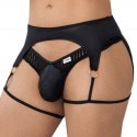 CandyMan Striped Garter Thong - Black