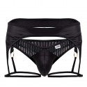 CandyMan Striped Garter Thong - Black