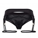 CandyMan Striped Garter Thong - Black