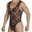 CandyMan Lace Thong Bodysuit - Black