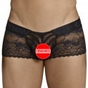 CandyMan Shorty Dentelle Résille Rayée Noir