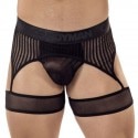 CandyMan Striped Garterbelt Thong - Black