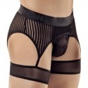 CandyMan Striped Garterbelt Thong - Black