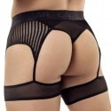 CandyMan Striped Garterbelt Thong - Black