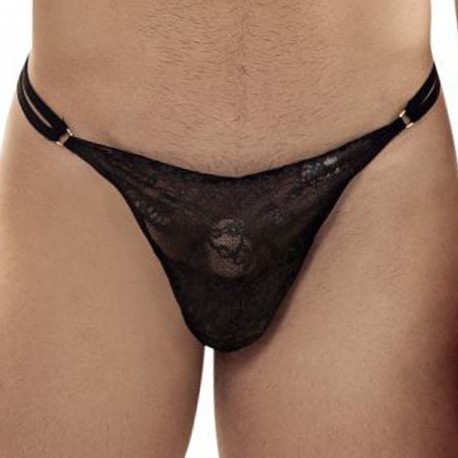 CandyMan Double String Lace Thong - Black