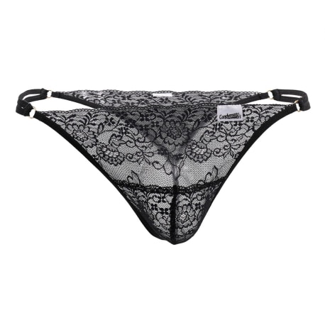 CandyMan Double String Lace Thong - Black