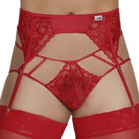 CandyMan Lace Garter - Jockstrap Outfit - Red