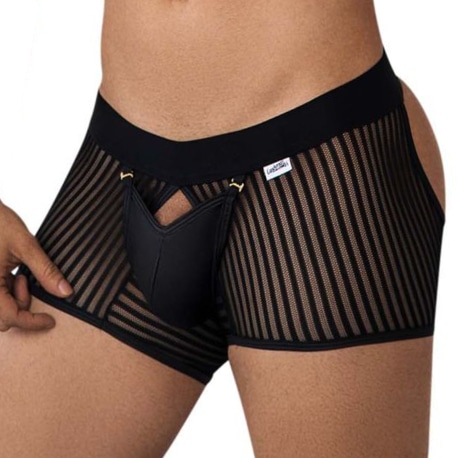 CandyMan Striped Mesh Bottomless Boxer Briefs - Black