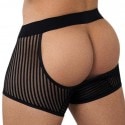 CandyMan Striped Mesh Bottomless Boxer Briefs - Black