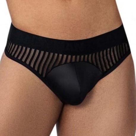 CandyMan Striped Mesh Thong - Black