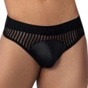 CandyMan Striped Mesh Thong - Black