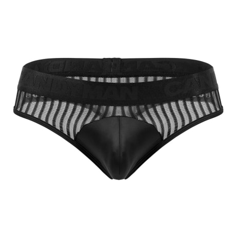 CandyMan Striped Mesh Thong - Black