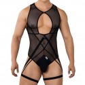 CandyMan Mesh Garter String Bodysuit - Black