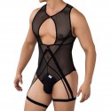 CandyMan Mesh Garter String Bodysuit - Black