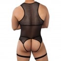 CandyMan Mesh Garter String Bodysuit - Black