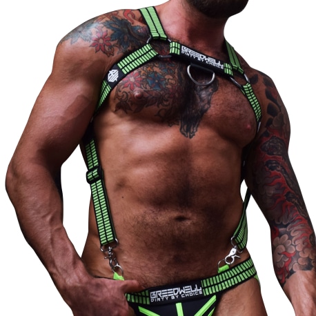 Breedwell Harnais Body Hybred Noir - Vert Fluo