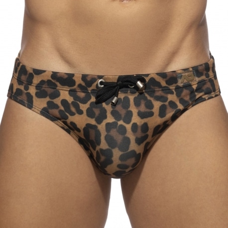 Addicted Leopard Swim Briefs - Brown