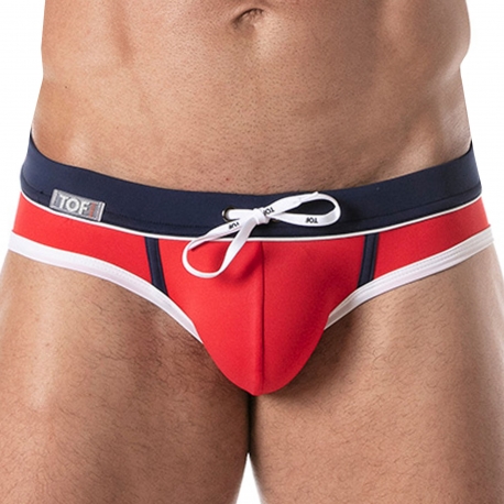 TOF Paris Holidays Swim Briefs - Red - Navy