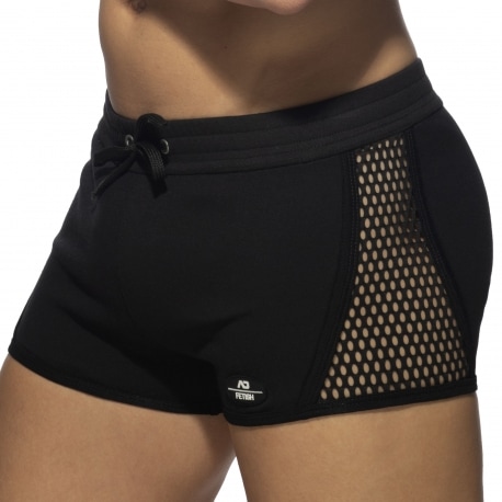 AD Fetish Mesh-Striped Shorts - Black - White