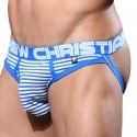 Andrew Christian Almost Naked Fly Stripe Jock - Electric Blue - White