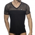 AD Fetish Mesh-Striped T-Shirt - Black