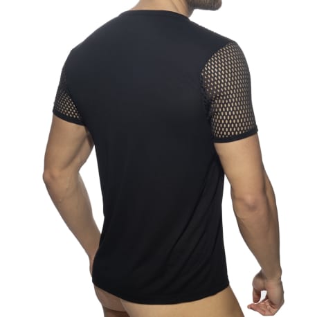 AD Fetish Mesh-Striped T-Shirt - Black