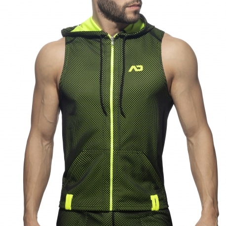 Addicted Sleeveless Loop Mesh Hoodie - Black