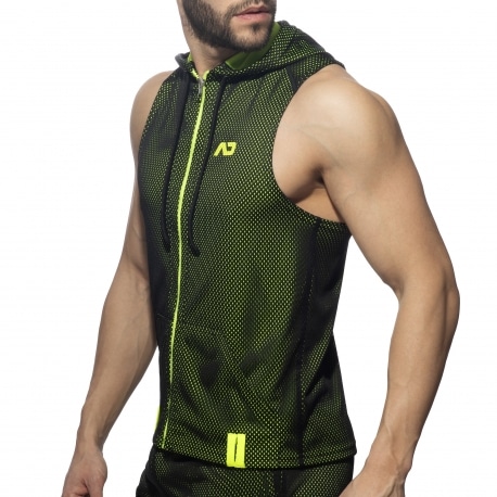 Addicted Sleeveless Loop Mesh Hoodie - Black