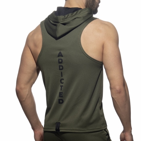 Addicted Sleeveless Loop Mesh Hoodie - Khaki