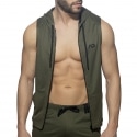 Addicted Sleeveless Loop Mesh Hoodie - Khaki