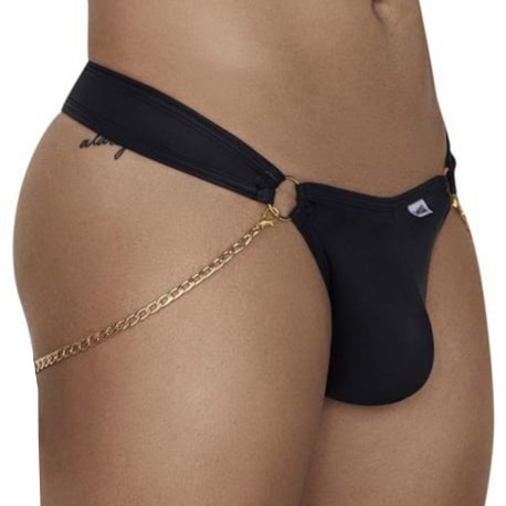 CandyMan Leatherette Chain Thong - Black