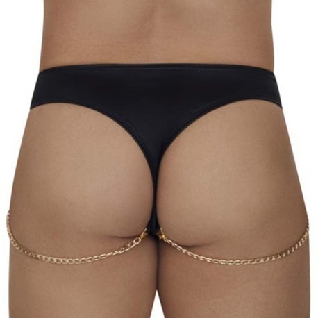 CandyMan Leatherette Chain Thong - Black