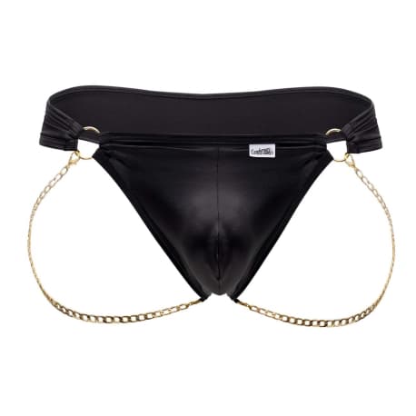 CandyMan Leatherette Chain Thong - Black