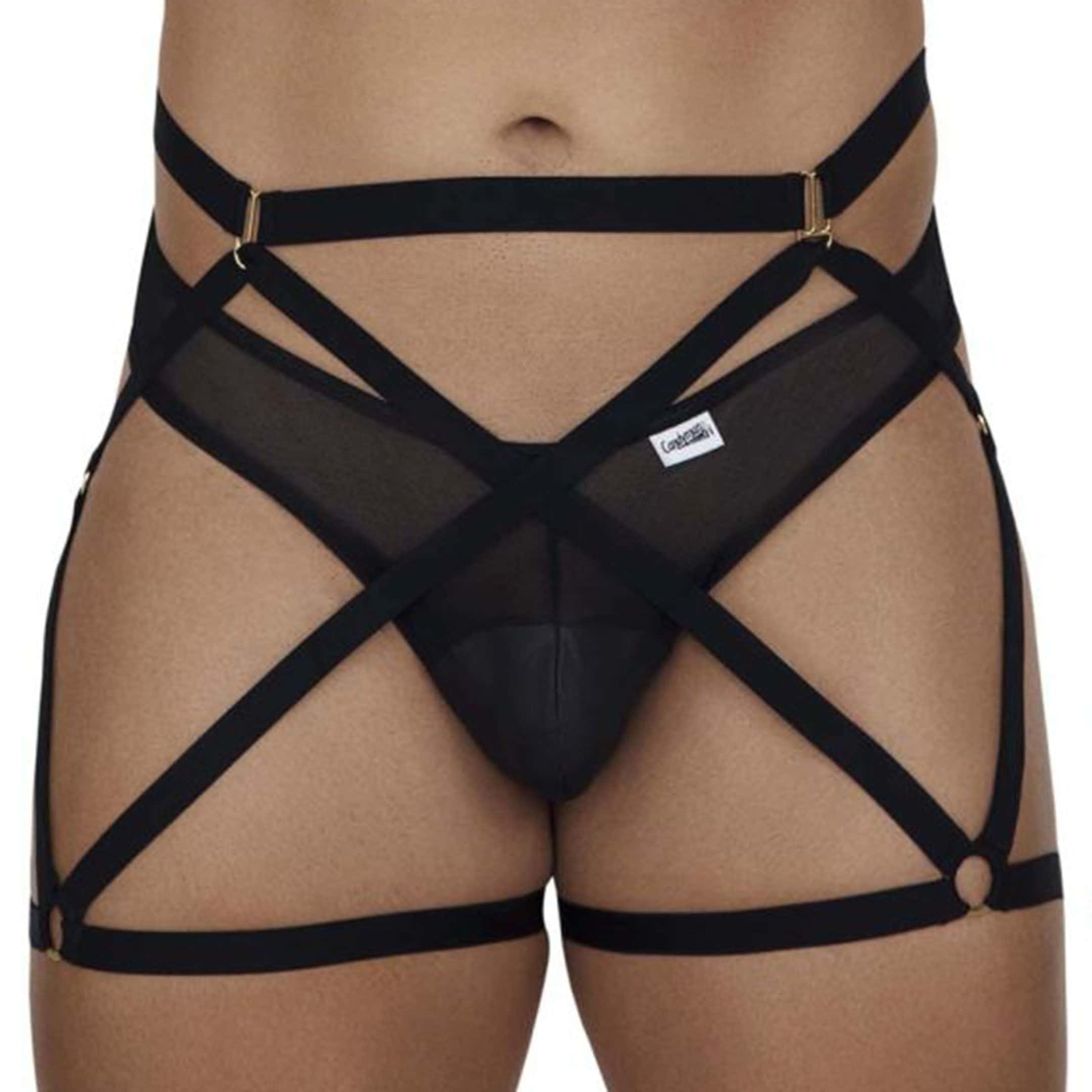 CandyMan Veil Garter – Thong Outfit – Black S/M