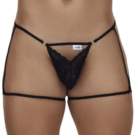 CandyMan Lace Garter Mini Thong - Black