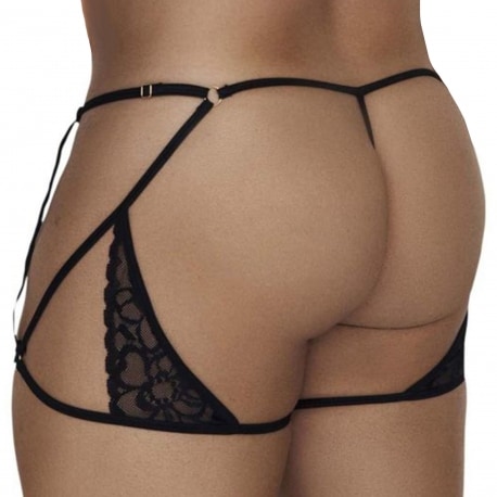 CandyMan Lace Garter Mini Thong - Black