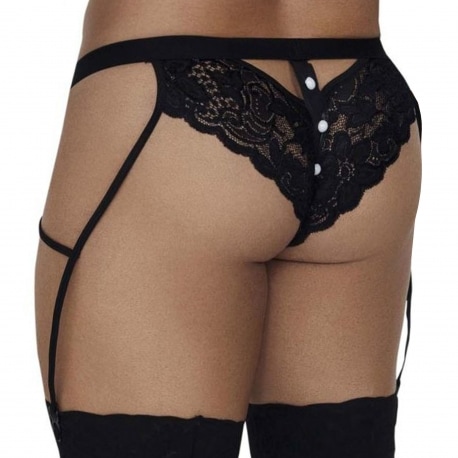 CandyMan Lace Garter Briefs - Black