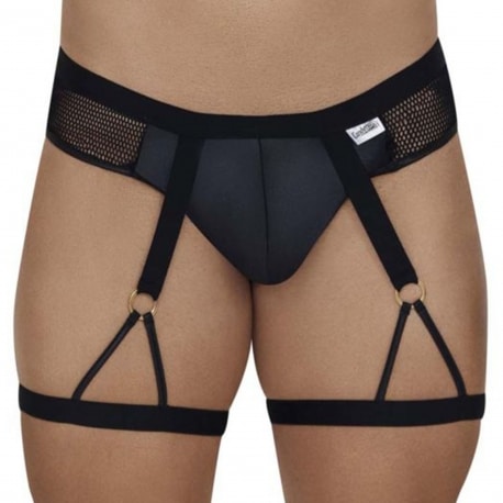 CandyMan Mesh - Leatherette Garter Briefs - Black