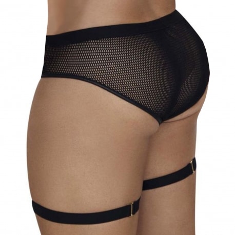 CandyMan Mesh - Leatherette Garter Briefs - Black