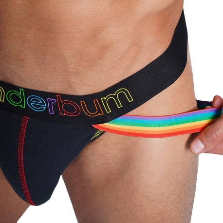 Rounderbum Neon Pride Package Jock Thong - Black