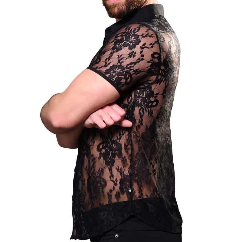 mens black lace shirt