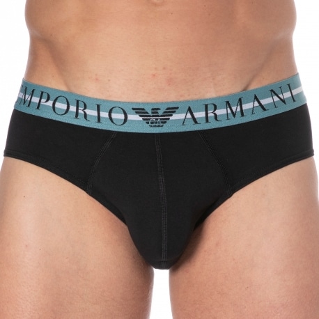 Emporio Armani Mixed Waistband Cotton Briefs -  Black - Blue