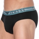 Emporio Armani Mixed Waistband Cotton Briefs -  Black - Blue