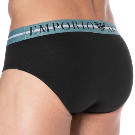 Emporio Armani Slip Mixed Waistband Coton Noir - Bleu