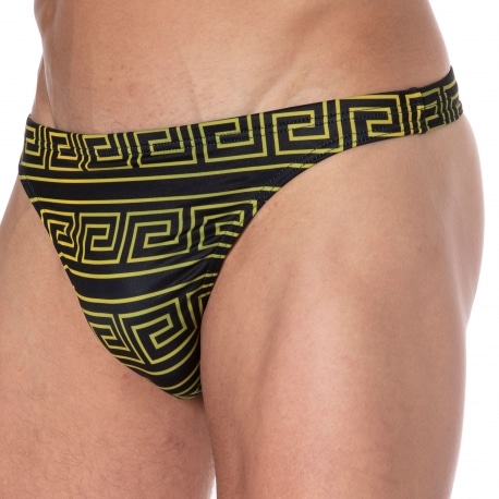 Sweet Banana Greek Frame Swim Thong - Black - Gold