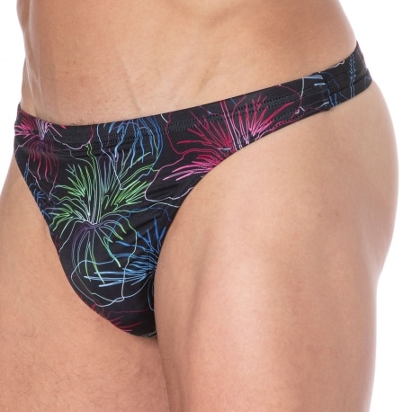 Short de bain homme Noir Hibiscus rouge